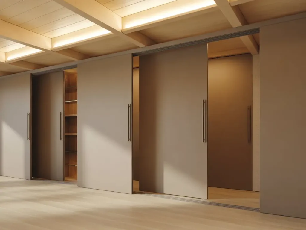 paneles deslizantes de tabiques para oficinas o locales comerciales con acabado moderno de madera